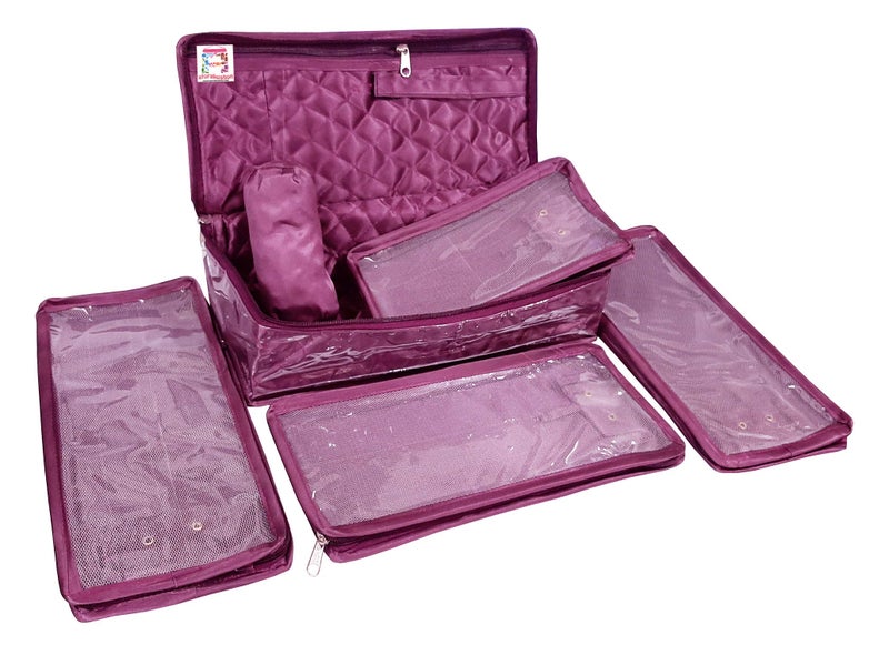 atorakushon® Satin Makeup Pouches Cosmetic Necklace Earrings Vanity Jewellery Organiser For Women's (Purple) - Image 1