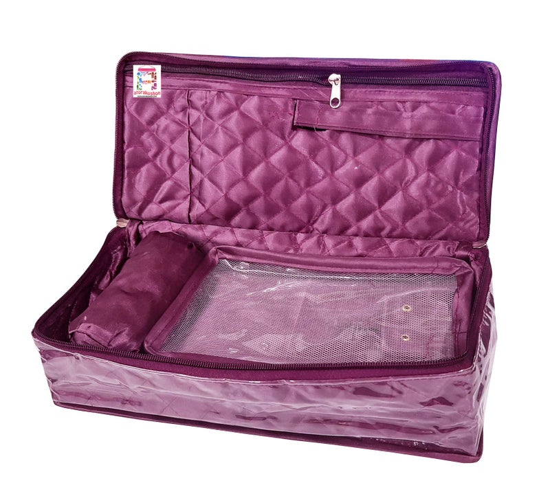 atorakushon® Satin Makeup Pouches Cosmetic Necklace Earrings Vanity Jewellery Organiser For Women's (Purple) - Image 3