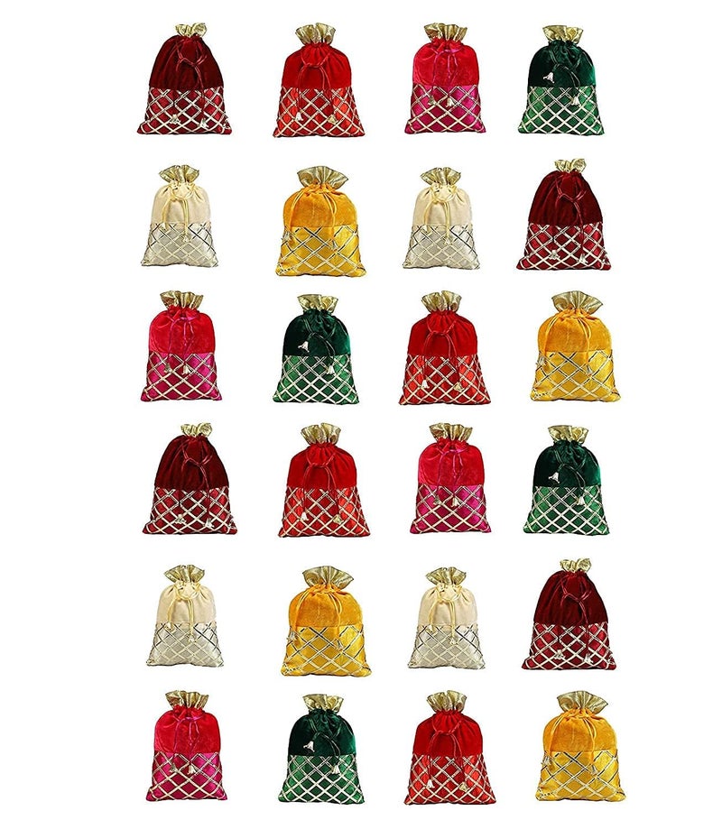 SHOPOBUDDY Velvet Potli Batwa Bag Bridal Purse Women handbag Shagun Pouch Return Gifts MultiColor (6) - Image 1