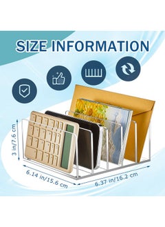 Geyoga 2 Pcs Acrylic File Holder Clear Mail Folder Organizer 5 Compartments Multifunction Desktop Storage Letter Sorter Envelope Vertical Dividers For Office Home Desk Organization  - Image 2