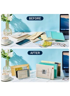 Geyoga 2 Pcs Acrylic File Holder Clear Mail Folder Organizer 5 Compartments Multifunction Desktop Storage Letter Sorter Envelope Vertical Dividers For Office Home Desk Organization  - Image 3