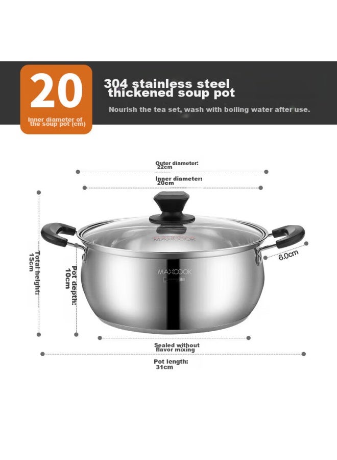 MAX COOK Meichun Soup Pot, 304 Stainless Steel Soup Pot, 20cm, Thickened Composite Bottom, Compatible With Gas Stove And Induction Cooker, Yc-20 - Image 3
