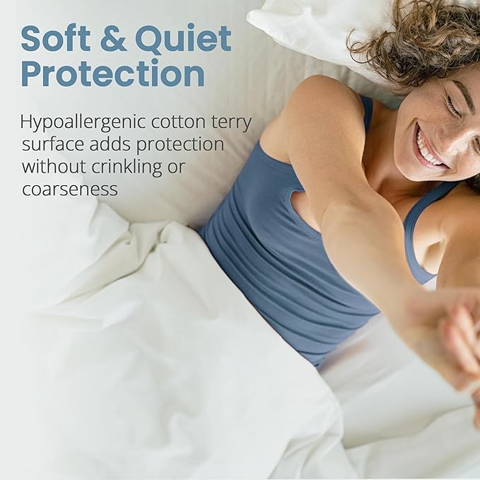 SafeRest Mattress Protector-Mattress Cover for Bed-Breathable, Noiseless & Hypoallergenic Soft Fitted Machine Washable 100% Waterproof 80% Cotton Terry Encasement-Bed Protector 60" x 78"-Queen, White - Image 2