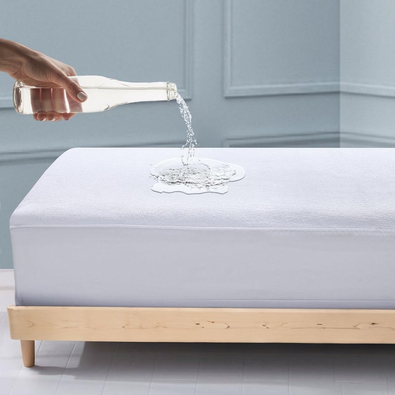 SafeRest Mattress Protector-Mattress Cover for Bed-Breathable, Noiseless & Hypoallergenic Soft Fitted Machine Washable 100% Waterproof 80% Cotton Terry Encasement-Bed Protector 60" x 78"-Queen, White - Image 5