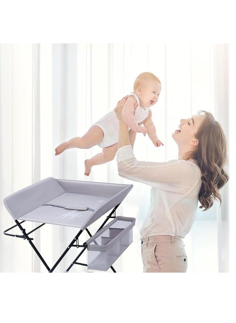 SKY-TOUCH Portable Baby Changing Table Dresser, Foldable Changing Table With Wheels, Bottom Rack, Side Basket And Clothes Rail - Grey  - Image 2