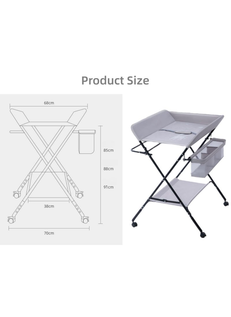 SKY-TOUCH Portable Baby Changing Table Dresser, Foldable Changing Table With Wheels, Bottom Rack, Side Basket And Clothes Rail - Grey  - Image 5