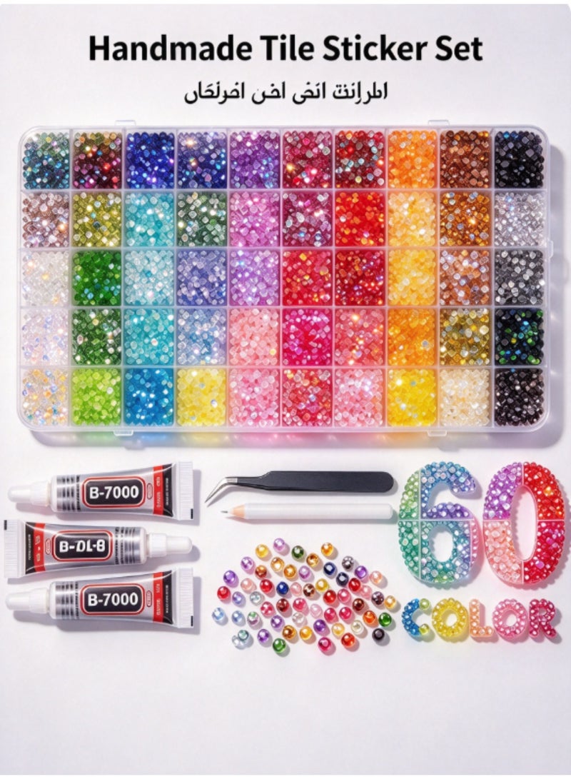jaexest 60-Colour Jelly Flat Resin Rhinestones DIY Set – Nail Art & Clothing Craft Gems with 3x 10ml Glue, Picker & Tweezers | Iridescent Jelly Rhinestones for Nails, Fabric, Phone Cases & Accessories - Image 1