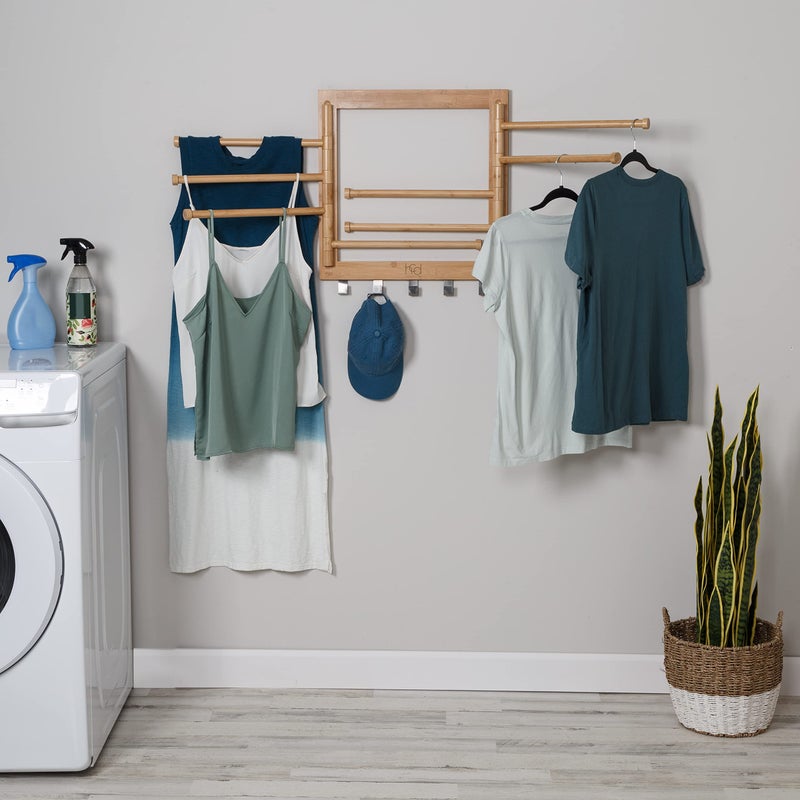 HoneyCanDo WallMounted Swivel Clothes Drying Rack DRY09386 Natural