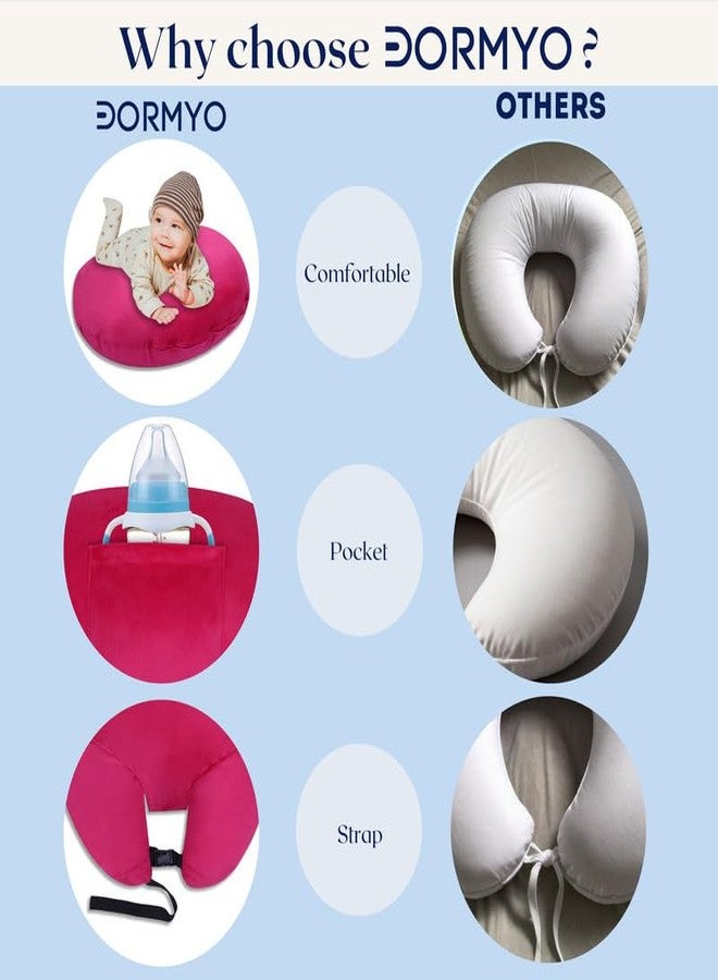 Dormyo Breast Feeding Pillow for New Born Baby - Nursing Pillow for Breastfeeding - Multifunction Pillow with Water Resistant Velvet Cover Filled with 1Kg Microfibre Pink (22" x 21.5") - Image 3