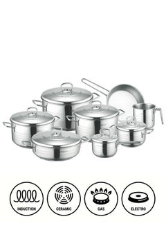 PROCILA 14-Piece Stainless Steel Estra Cookware Set With 5-Layers Induction Bottom; Sizes 16,18,22,26,30,26,24,14CM Silver  - Image 2