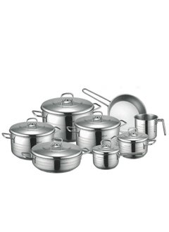 PROCILA 14-Piece Stainless Steel Estra Cookware Set With 5-Layers Induction Bottom; Sizes 16,18,22,26,30,26,24,14CM Silver  - Image 1