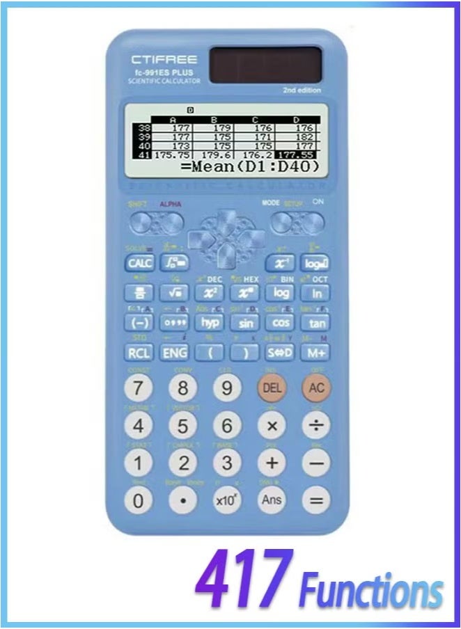 CTIFREE Scientific Calculator FX-991ES Plus 2nd Generation – 417 Functions, Dual Power (Solar/Battery), Natural Textbook Display – Ideal for Students, Schools & Colleges Blue - Image 2