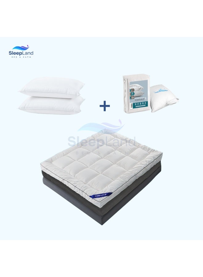سليب لاند بكج ( لباد فندقي مقاس 200×120 سم ارتفاع 14 سم + طقم واقي مخدة + مخدة فندقية ) - Image 1