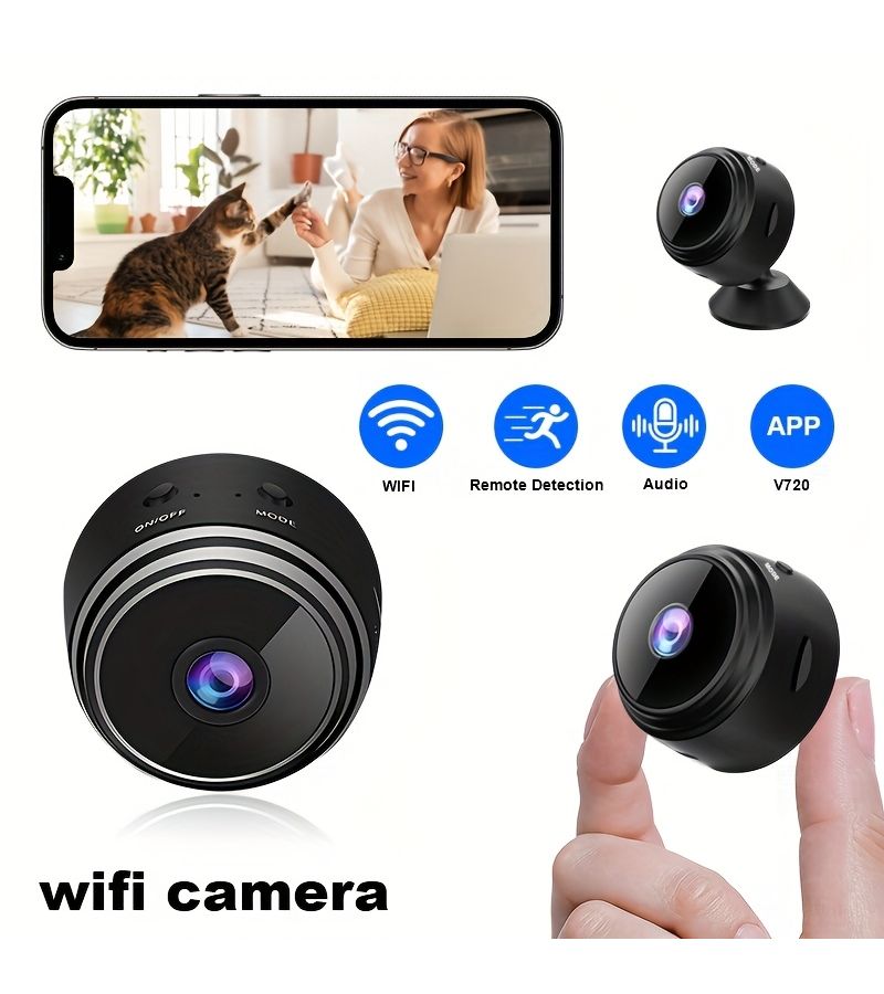 Mini Wireless WiFi Security Camera 1pc Black With Magnetic Base Motion Detection 480P HD Outdoor Indoor Home Smart Cam Portable Surveillance System App Controlled Audio Alerts No Wiring - Image 1