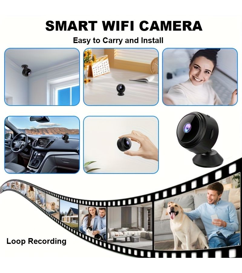 Mini Wireless WiFi Security Camera 1pc Black With Magnetic Base Motion Detection 480P HD Outdoor Indoor Home Smart Cam Portable Surveillance System App Controlled Audio Alerts No Wiring - Image 4