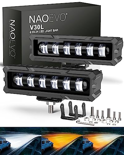 NAOEVO 6in LED Light Bar 50W 2300LM Lens Spot Lights LED Fog Lights LED Offroad Lights for TrucksCarsBoatATVUTV 2 Pcs WhiteAmberWhiteAmber