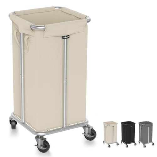Hodonas Laundry Basket with Wheels, 115L Rolling Laundry Hamper Large Dirty Clothes Hamper Cart with Steel Frame and Removable Bag, Bedroom Bathroom Dorm Room Laundry Room Organization Hampers, Beige - Image 1
