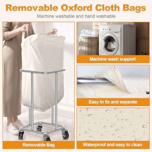 Hodonas Laundry Basket with Wheels, 115L Rolling Laundry Hamper Large Dirty Clothes Hamper Cart with Steel Frame and Removable Bag, Bedroom Bathroom Dorm Room Laundry Room Organization Hampers, Beige - Image 4