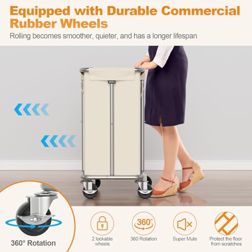 Hodonas Laundry Basket with Wheels, 115L Rolling Laundry Hamper Large Dirty Clothes Hamper Cart with Steel Frame and Removable Bag, Bedroom Bathroom Dorm Room Laundry Room Organization Hampers, Beige - Image 3