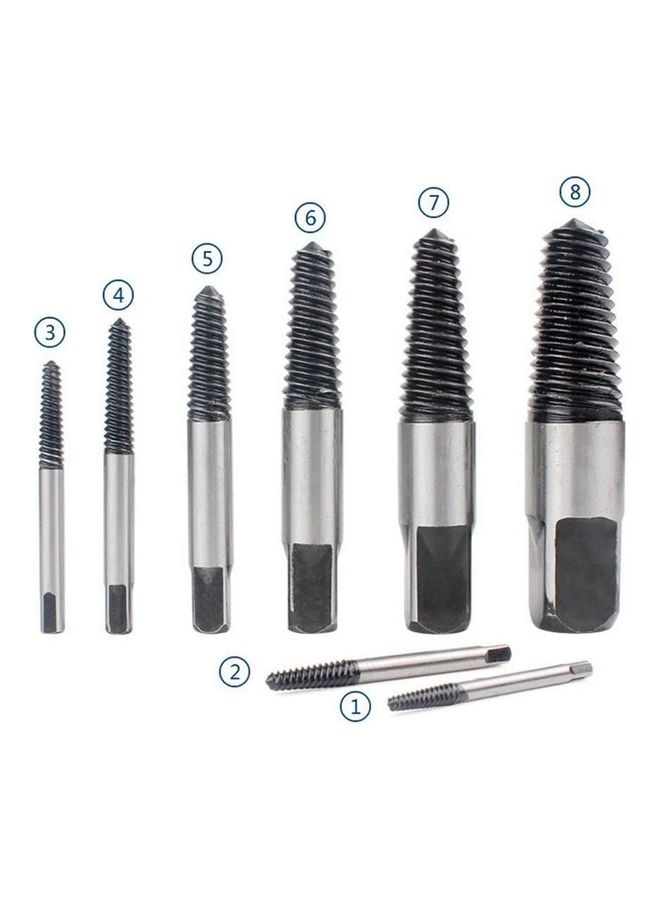 8-Piece Broken Bolt Screw Extractor Set Silver/Black - Image 2