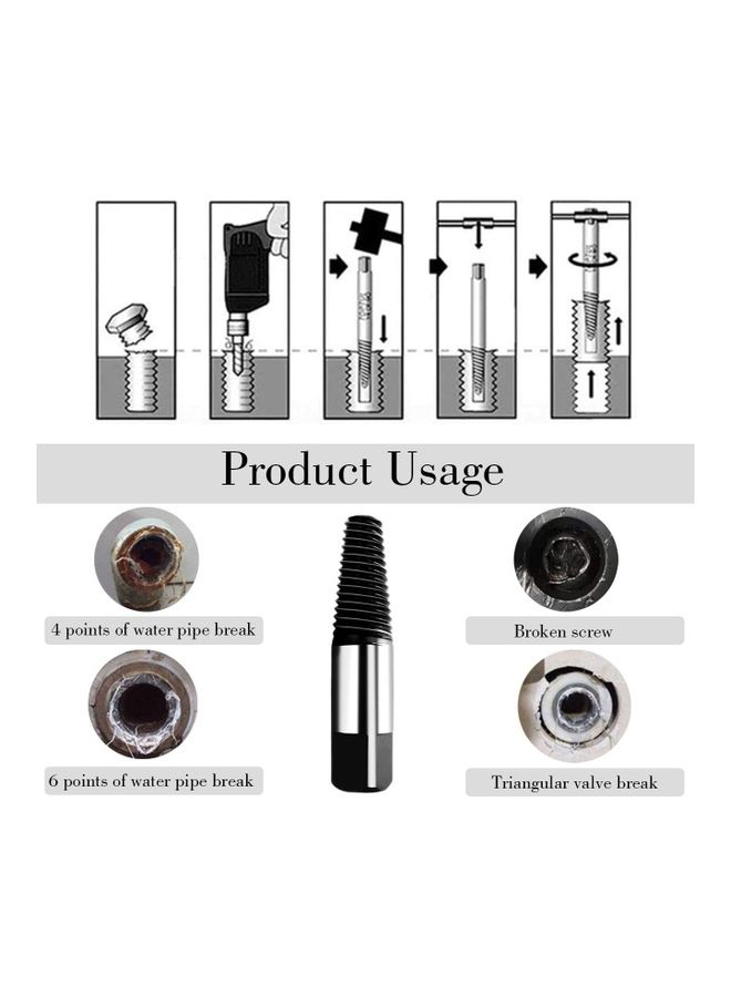 8-Piece Broken Bolt Screw Extractor Set Silver/Black - Image 3