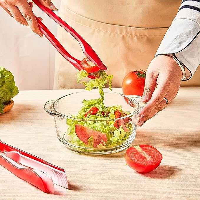 FLAVION Multi-Functional Plastic Tongs for Home Bakery,Salad Serving, Catering,Cooking,Serving, Snacks,Colorful Mini Silicone Kitchen Tongs Set,Heat Resistant,Non-Slip Grip. (RED, 3 PCS Set) - Image 5