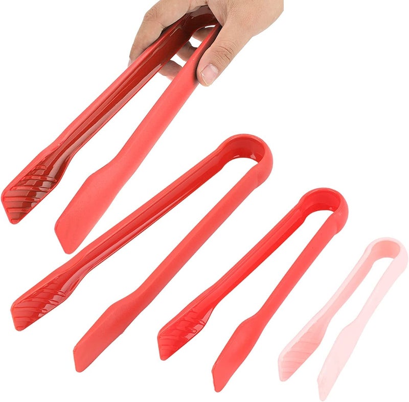 FLAVION Multi-Functional Plastic Tongs for Home Bakery,Salad Serving, Catering,Cooking,Serving, Snacks,Colorful Mini Silicone Kitchen Tongs Set,Heat Resistant,Non-Slip Grip. (RED, 3 PCS Set) - Image 1