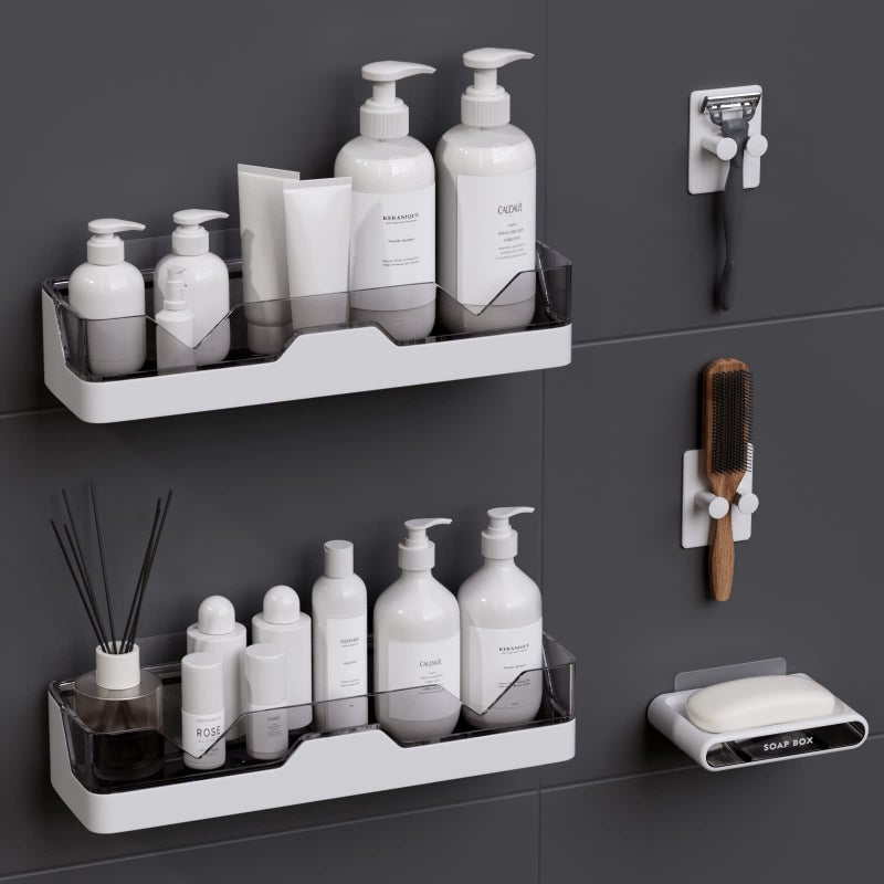 UIFER 2-Pack Shower Caddy  Adhesive Shower Shelves with Soap Holder and 2 Razor hooks  No Drilling Shower Racks  Used for Bathroom and Kitchen - Image 1