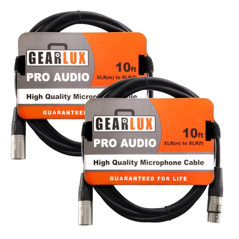 Gearlux كابل ميكروفون جيرلوكس XLR، متوازن بالكامل، ذكر إلى أنثى، 10 أقدام - عبوة 2 - Image 1