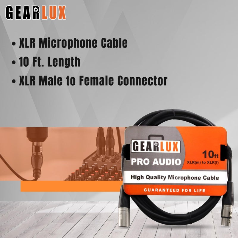 Gearlux كابل ميكروفون جيرلوكس XLR، متوازن بالكامل، ذكر إلى أنثى، 10 أقدام - عبوة 2 - Image 2