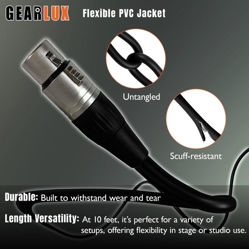 Gearlux كابل ميكروفون جيرلوكس XLR، متوازن بالكامل، ذكر إلى أنثى، 10 أقدام - عبوة 2 - Image 5