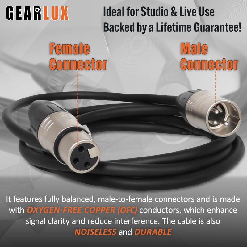 Gearlux كابل ميكروفون جيرلوكس XLR، متوازن بالكامل، ذكر إلى أنثى، 10 أقدام - عبوة 2 - Image 3