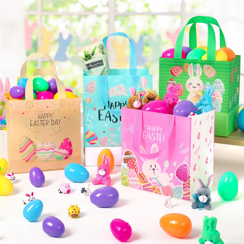 YANGTE Easter Gift Bags Bulk 16 Pack Reusable Party Bags with Handles, Colorful Egg Hunt Baskets for Kids, Bunny Treat Bag, Durable Easter Favor Basket for Candy & Gifts - Image 3