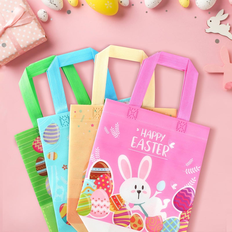 YANGTE Easter Gift Bags Bulk 16 Pack Reusable Party Bags with Handles, Colorful Egg Hunt Baskets for Kids, Bunny Treat Bag, Durable Easter Favor Basket for Candy & Gifts - Image 5