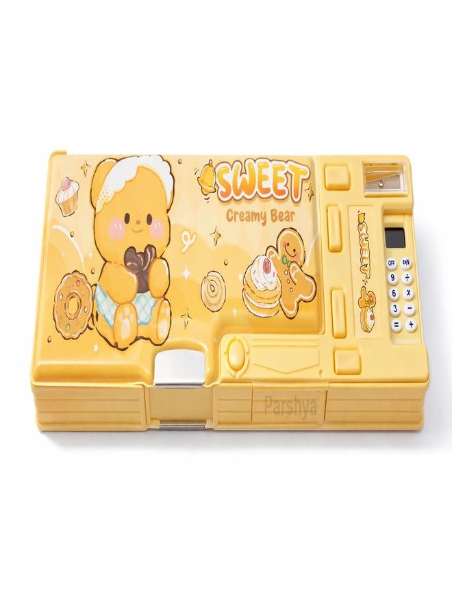 GETNAKSH Cute Cartoon Pencil Box for Kids | All-in-One Stationery Box with Calculator, Sharpener & Writing Pad | Large Capacity Plastic Pencil Case for School Boys & Girls(MSC Capybara) - Image 1