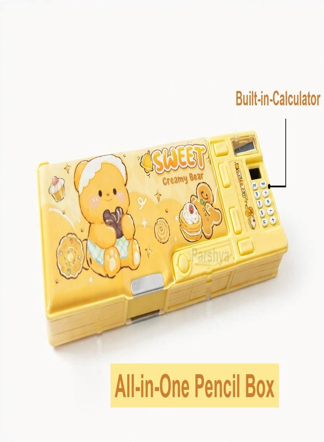 GETNAKSH Cute Cartoon Pencil Box for Kids | All-in-One Stationery Box with Calculator, Sharpener & Writing Pad | Large Capacity Plastic Pencil Case for School Boys & Girls(MSC Capybara) - Image 4