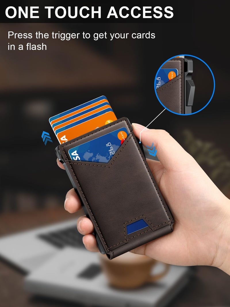 kafellon محفظة للرجال RFID مع نافذتين للهوية ومشبك نقود، حامل بطاقات رفيع قابل للفتح لـ 10-12 بطاقة، محفظة ذكية ثنائية الطي بسيطة للجيب الأمامي، حامل بطاقات ائتمان معدني مدمج، هدايا للرجال - Image 2