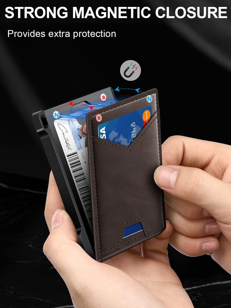 kafellon محفظة للرجال RFID مع نافذتين للهوية ومشبك نقود، حامل بطاقات رفيع قابل للفتح لـ 10-12 بطاقة، محفظة ذكية ثنائية الطي بسيطة للجيب الأمامي، حامل بطاقات ائتمان معدني مدمج، هدايا للرجال - Image 4