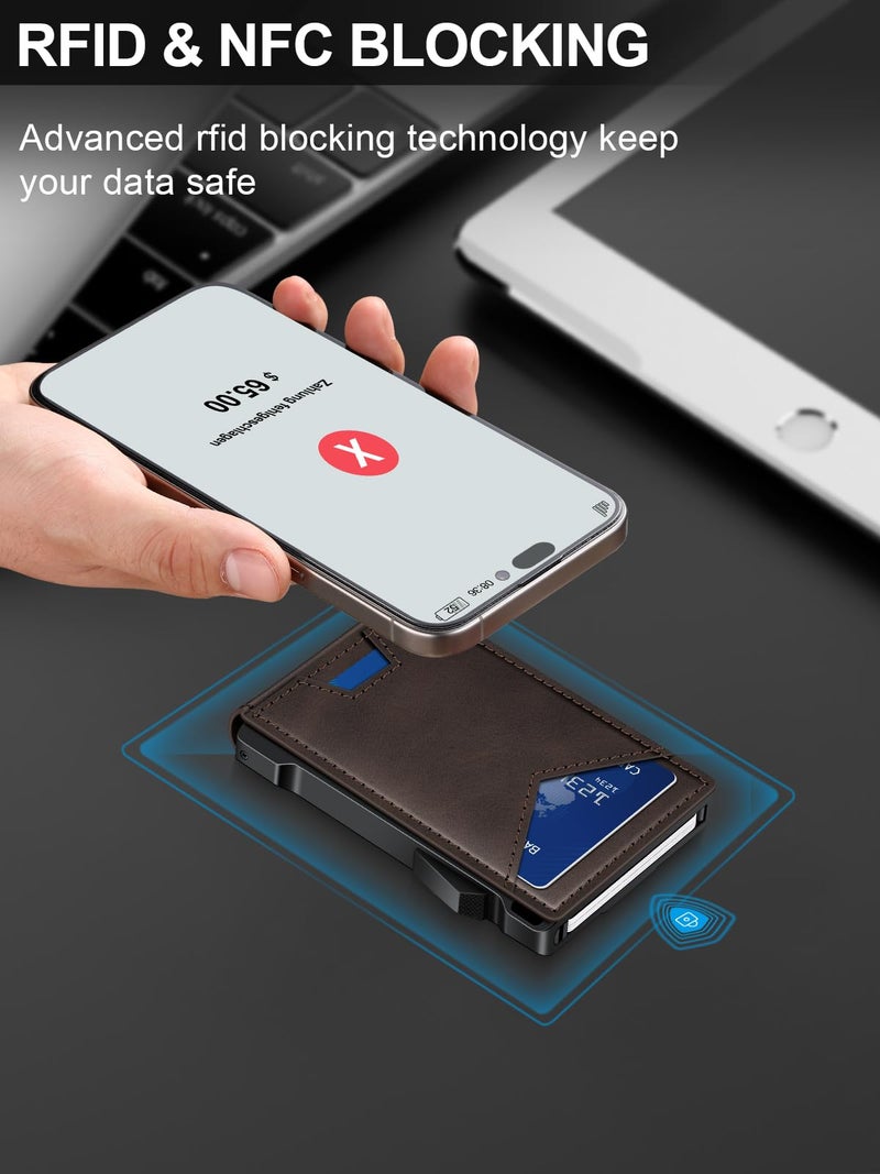 kafellon محفظة للرجال RFID مع نافذتين للهوية ومشبك نقود، حامل بطاقات رفيع قابل للفتح لـ 10-12 بطاقة، محفظة ذكية ثنائية الطي بسيطة للجيب الأمامي، حامل بطاقات ائتمان معدني مدمج، هدايا للرجال - Image 3