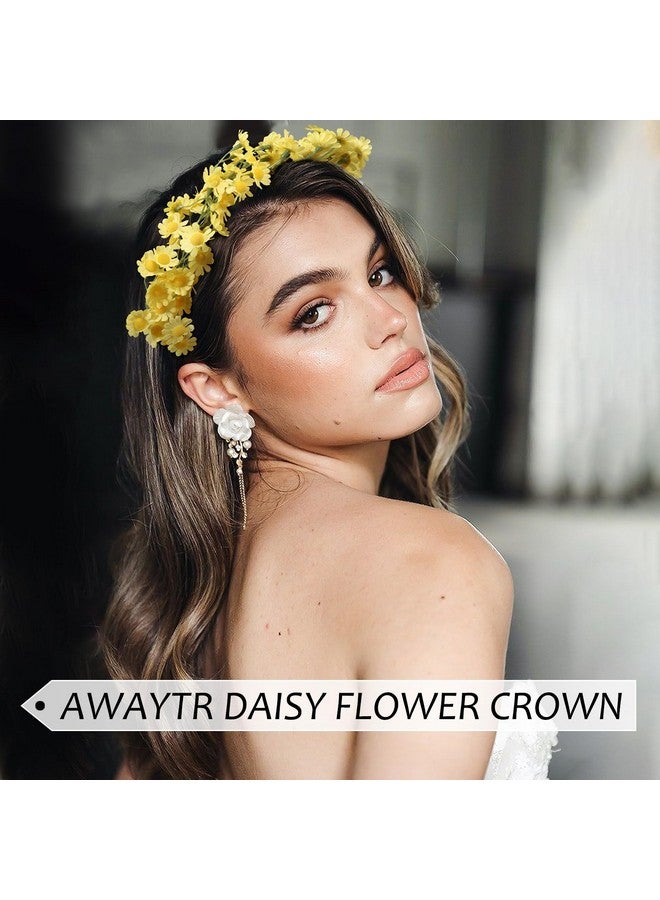 AWAYTR Flower Hippie Floral Crown Boho Sunflower Headband For Women Hippie Costume And Hair Accessories (Yellow) - Image 3