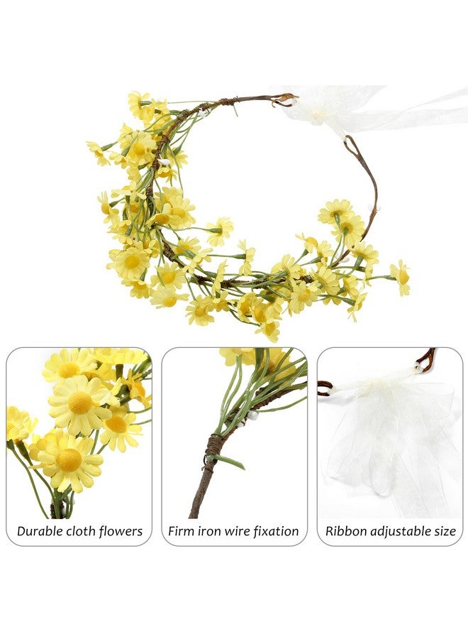 AWAYTR Flower Hippie Floral Crown Boho Sunflower Headband For Women Hippie Costume And Hair Accessories (Yellow) - Image 2