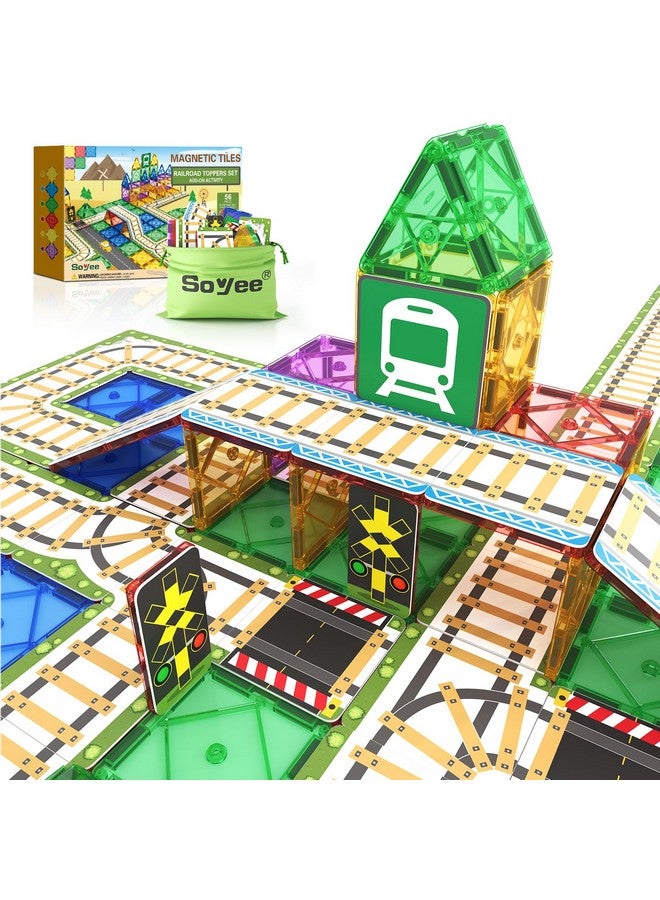 Soyee 56Pcs Magnetic Tiles Railroad Toppers Kids Toys Add-On Train Track Playset Playing With Trains Cars Preschool Learning Activities Stem Toys For Age 5-7 - Image 1