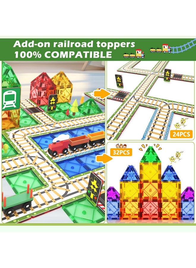 Soyee 56Pcs Magnetic Tiles Railroad Toppers Kids Toys Add-On Train Track Playset Playing With Trains Cars Preschool Learning Activities Stem Toys For Age 5-7 - Image 3