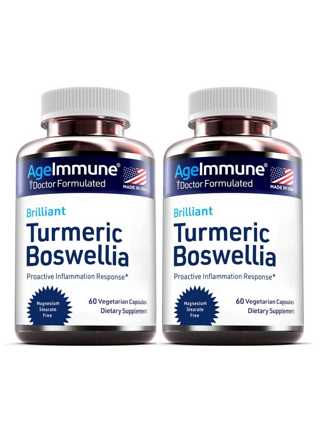 AgeImmune Turmeric Supplement with 65% Boswellia Serrata Extract with Black Pepper as Bioperine - Inulin -Turmeric Curcumin 95% Extract for Healthy Inflammation Response and Gut Health - 60 Capsules - 2 Pack - Image 1