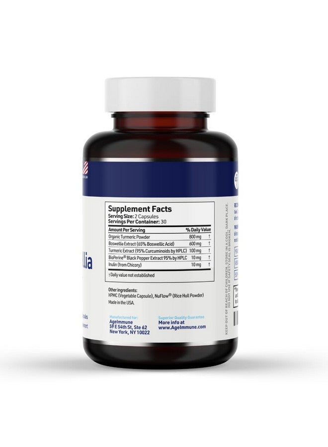 AgeImmune Turmeric Supplement with 65% Boswellia Serrata Extract with Black Pepper as Bioperine - Inulin -Turmeric Curcumin 95% Extract for Healthy Inflammation Response and Gut Health - 60 Capsules - 2 Pack - Image 2
