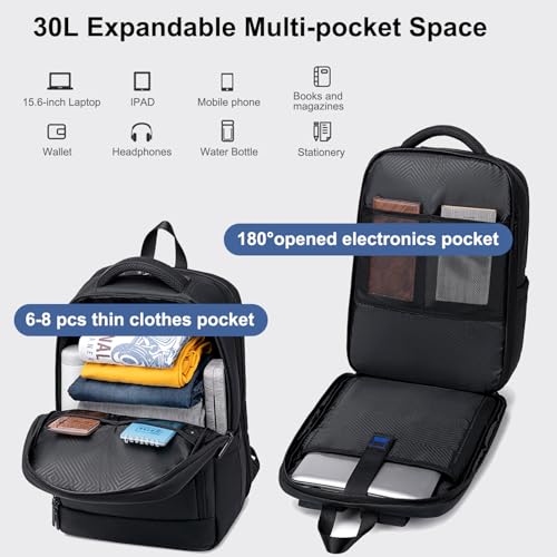GOLDEN WOLF Office Travel Backpack for Men 30L Expandable Laptop Backpack for 15.6" Laptop Clothes Water-resistant Multi-Purpose Backpack for Weekend Trips Office College - Image 2