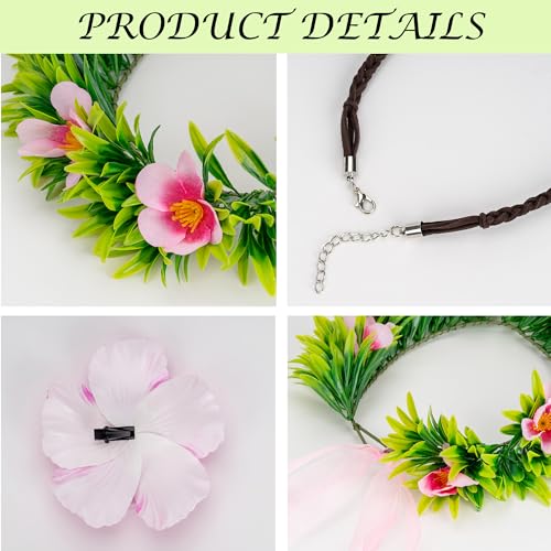 Eybila Princess Costume Accessories Hawaii Flowers Garland Headband Flower Hair Clips Necklace Halloween Party Favors - Image 4