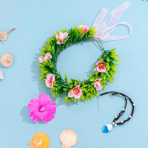 Eybila Princess Costume Accessories Hawaii Flowers Garland Headband Flower Hair Clips Necklace Halloween Party Favors - Image 3