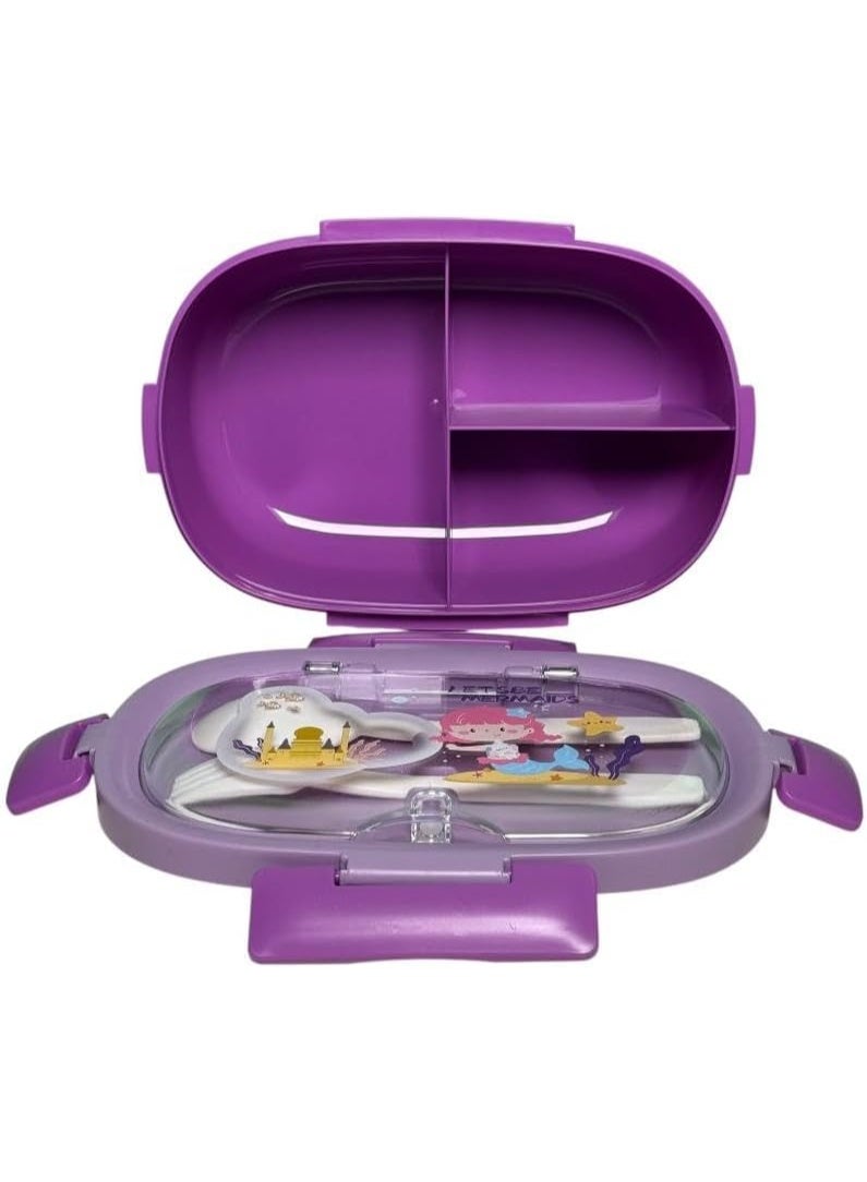 كيوشوب لانش بوكس من كيوشوب®️ للأطفال – 3 تقسيمات لتنظيم الأكل + أدوات أكل (معلقة وشوكة) مثالي للمدرسة والدروس والنادي والأنشطة للأطفال - Image 2