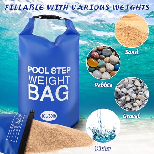 whumsdog 2 Pack 10L/30lb Universal Pool Step Weights 500D PVC Waterproof Swimming Pool Ladder Weights No Breaken Above Ground Pool Ladder Sand Bags, Foldable Pool Stair Weights for Pool Steps(Blue) - Image 5